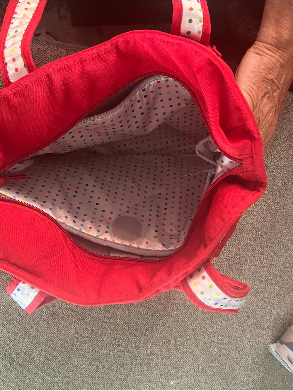 OGIO Red Tote with Polka Dot Lining and Trim
